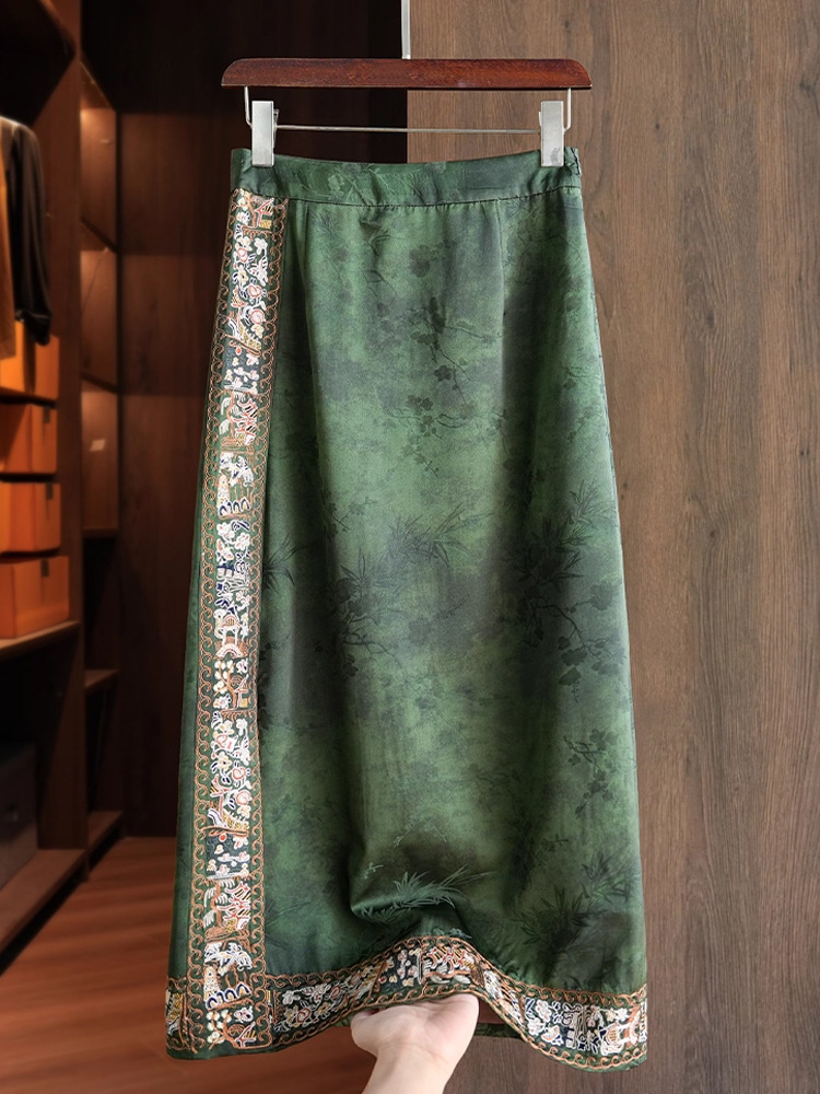 Green retro long skirt