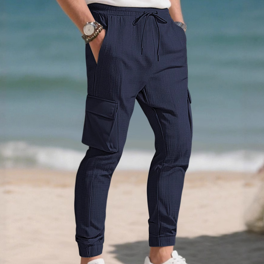 Nuevos pantalones de moda de Amazon de Europa y América deportivos ociosos personales tendencia de dibujo de cuerdas de bolsillo de comercio exterior pantalones para hombres