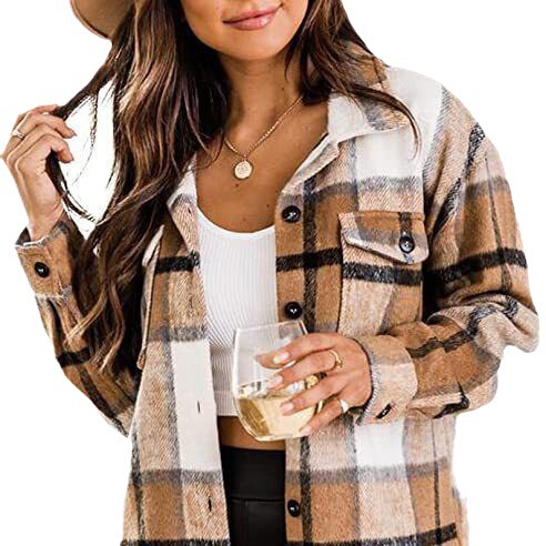 Amazon Wish2024 European and American Flannel Jacket Casual Plaid Buttoned Long-Sleeved Woolen Shirt Women's Jacket