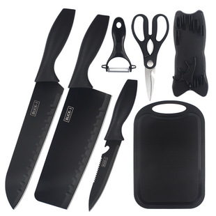 Kitchen stainless steel kitchen knife black blade 7-piece set Net red dish combination knife set fruit knife gift suit knife