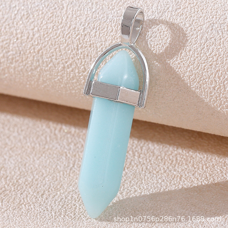 Venta caliente transfronteriza piedra natural amatista cristal rosa colgante de columna hexagonal collar de bala de doble punta colgante único al por mayor