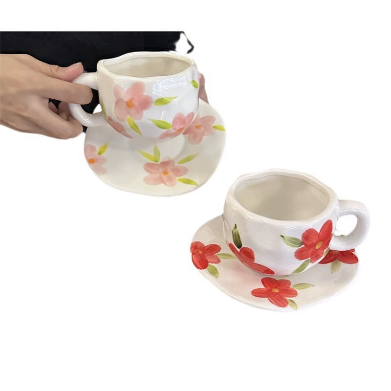 Ретро INS ветровой hand-painted цветочный керамический диск чашки