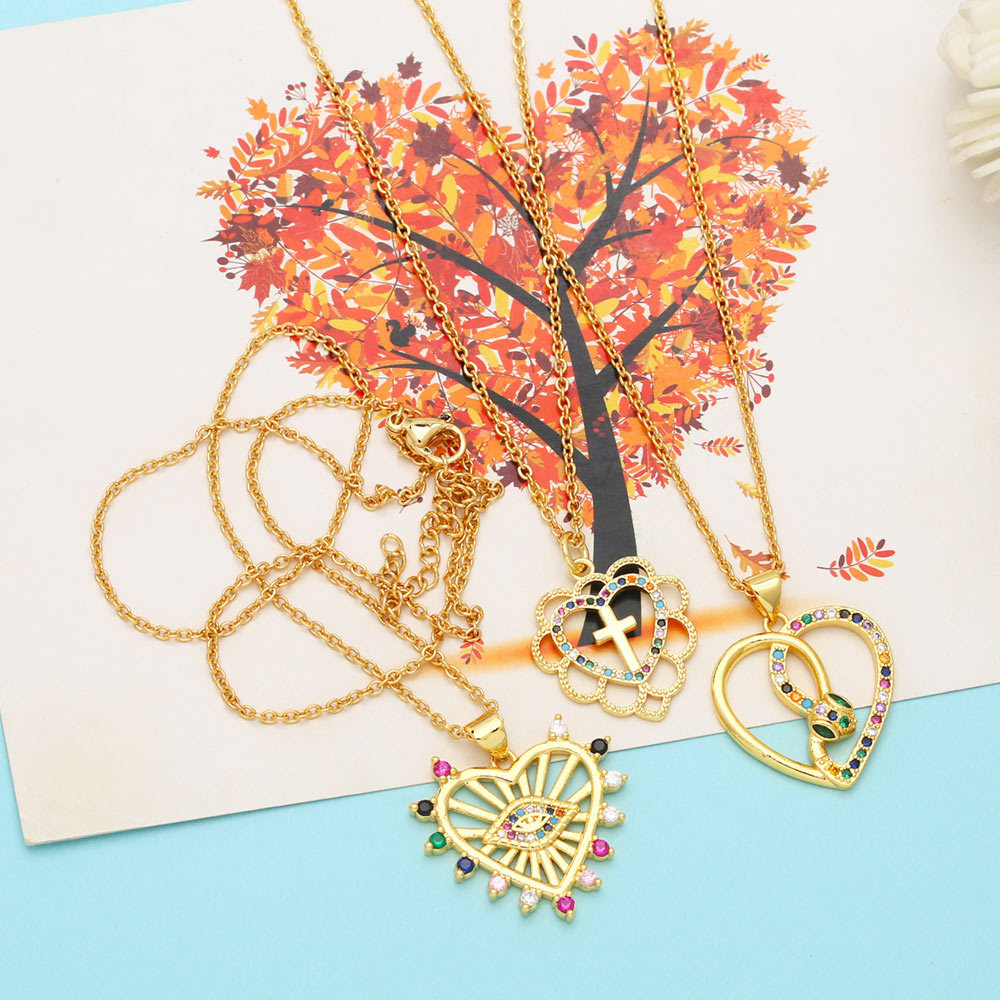 Fashion Heart Shape Copper Plating Inlay Zircon Pendant Necklace 1 Piece