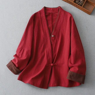 中国风春秋女装禅意茶服女中式工作服上衣盘扣居士服改良汉服