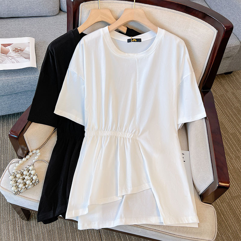 60.00 kg-175.00 kg Large Size Women's Clothing Chubby Girls Niche Design Top Loose Base Shirt 2023 Summer New Short-sleeved T-shirt