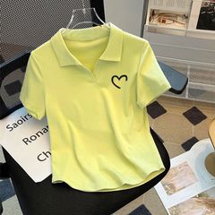 大きいサイズの婦人服ファッション刺繍poloシャツ半袖tシャツ夏200斤太ったmmアーチ形裾ゆるい上着潮