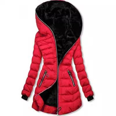 In-Stock at the Source: 2025 Amazon Women's Hooded Long-Sleeve Warm Fleece-Lined Cotton Coat, Winter Mid-Length Zip-Up Jacket