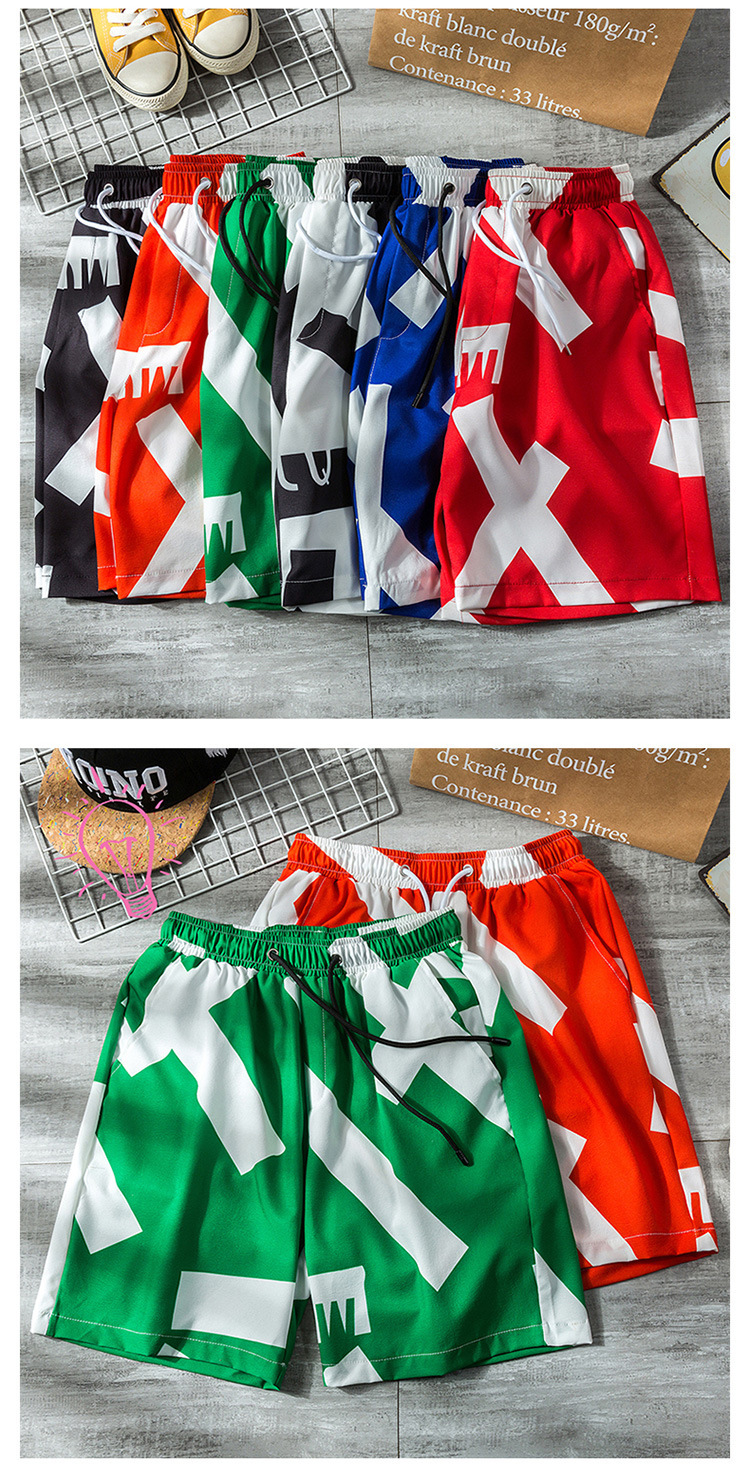 Men's Geometric Print Beach Shorts Breathable Quick-dry Drawstring_voghion.com