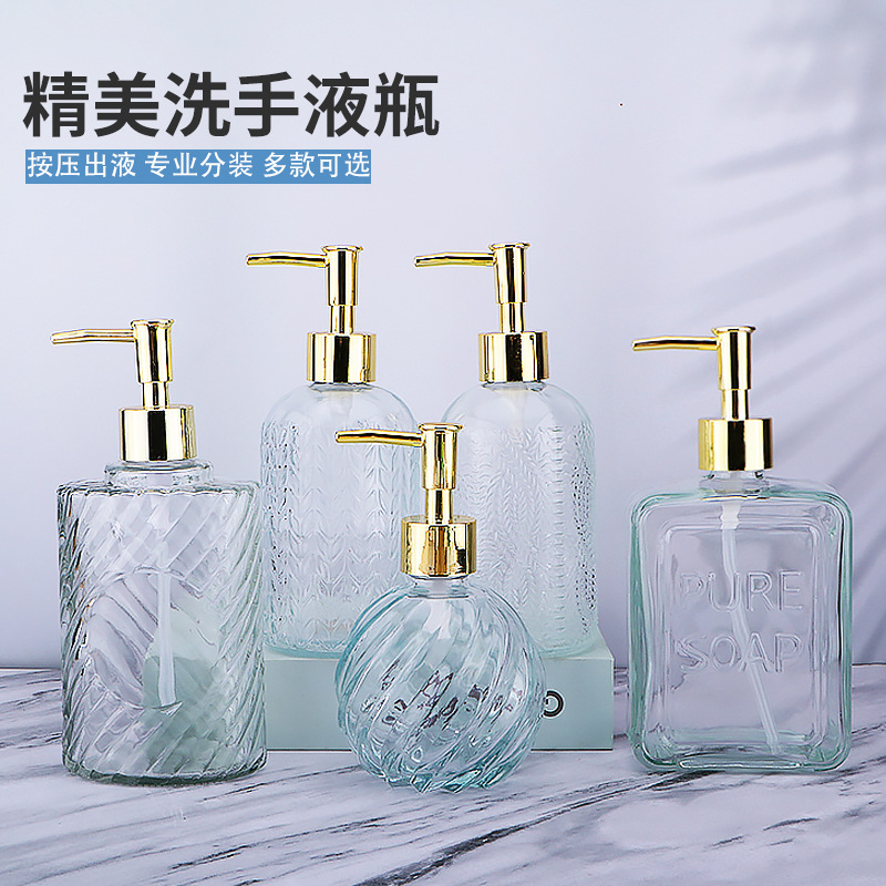 Transparent Glass Hand Sanitizer Bottle, High-Looking Press-Type Shower Gel and Shampoo Bottle, Empty Bottle for Use in B&Bs and Hotels