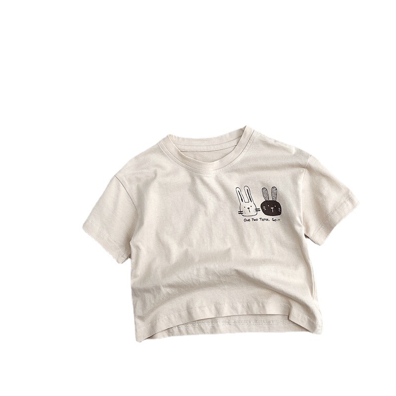 Conejo lindo ~ ropa para niños verano Camiseta de manga corta para niños y niñas Top de algodón bebé coreano estilo japonés top de moda