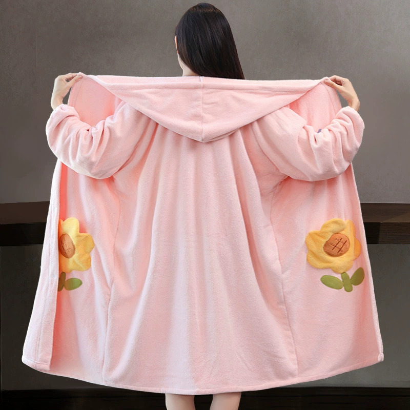 Женский халат из кораллового флиса, полотенце-халат класса А, новая модель 2025 года, более впитывающий, чем чистый хлопок, быстросохнущий халат-полотенце для плавания.