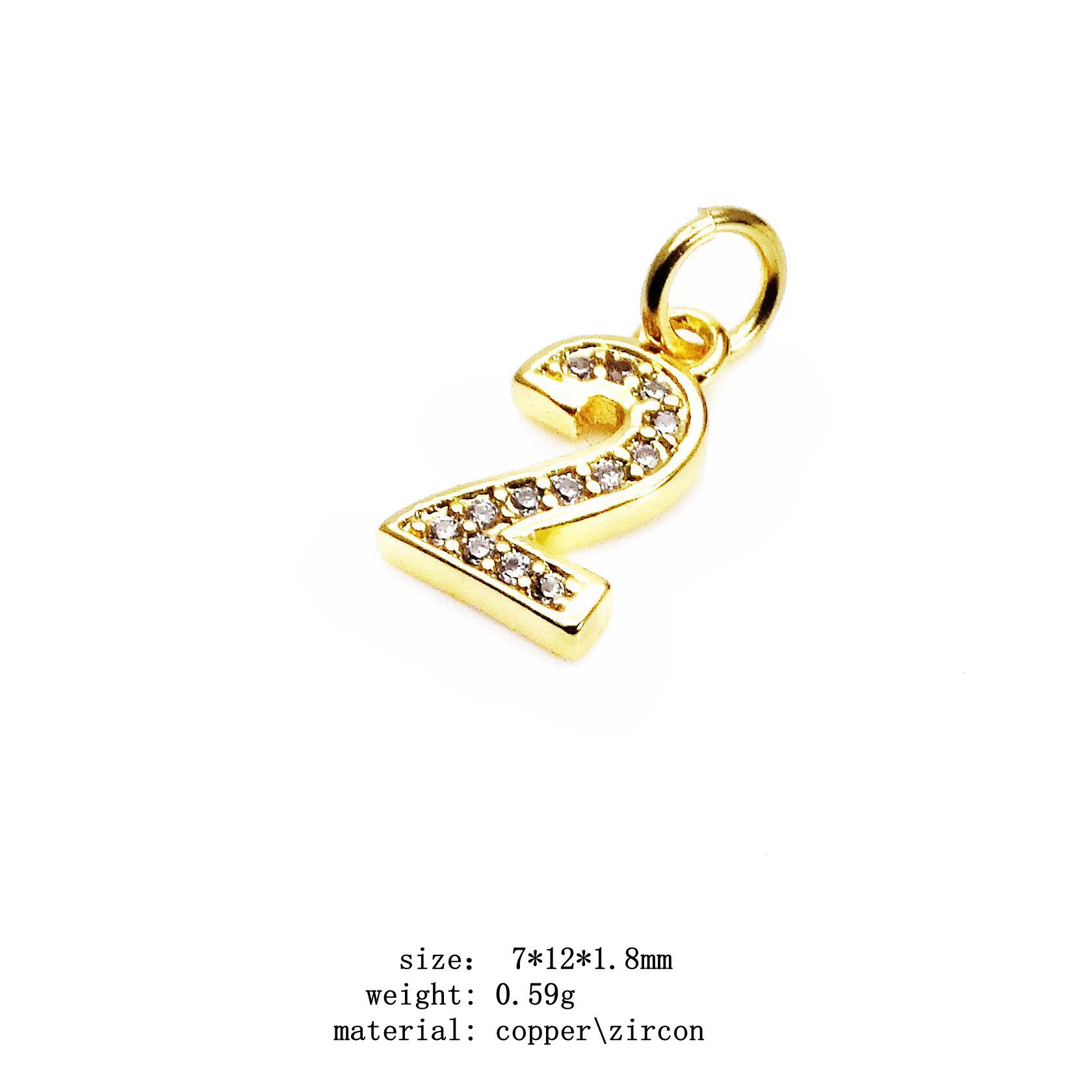 2g Weight Pendant Jewelry Making Type Zircon Inlay Material 1 Piece Quantity Copper Material Number Pattern Inlay Design Simple Style Style 1 Piece Copper Zircon Number Pendant 6
