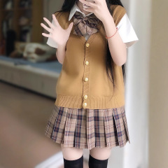 原创做工成品布小棕同格A字对格jk格裙半身裙日系夏学院风百褶裙