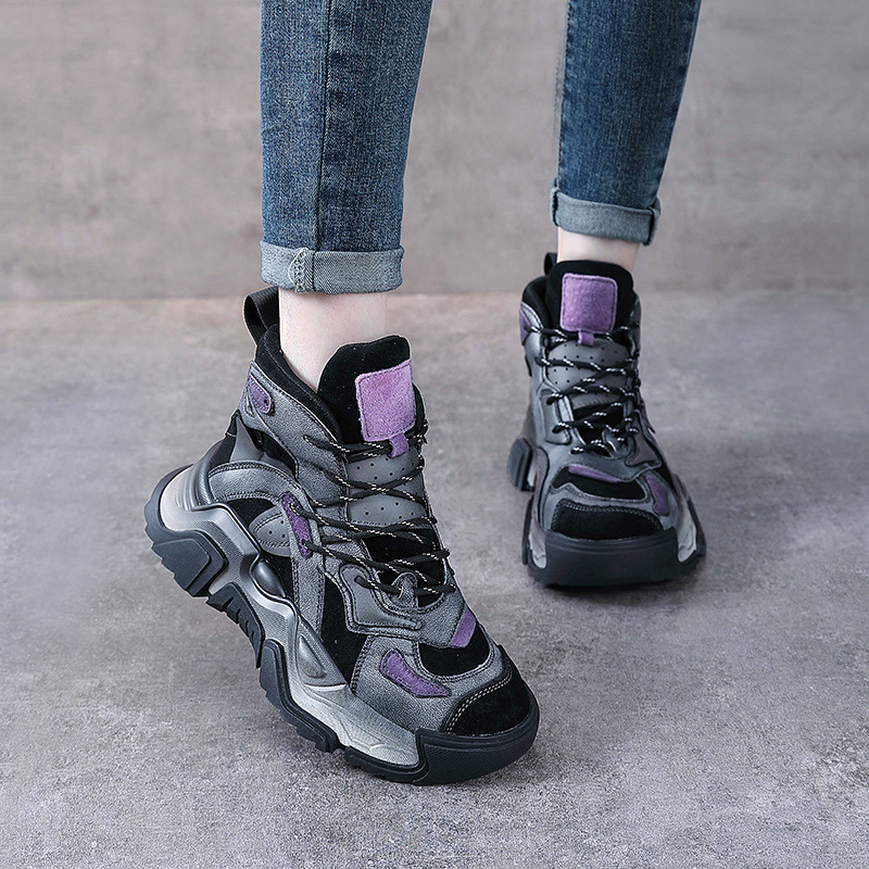 Genuine Leather Martin Boots Torre Shoes Women's Autumn and Winter Cotton Boots Thick Sole High Top Layer Cowhide Casual Shoes Women's Sneakers Trendy