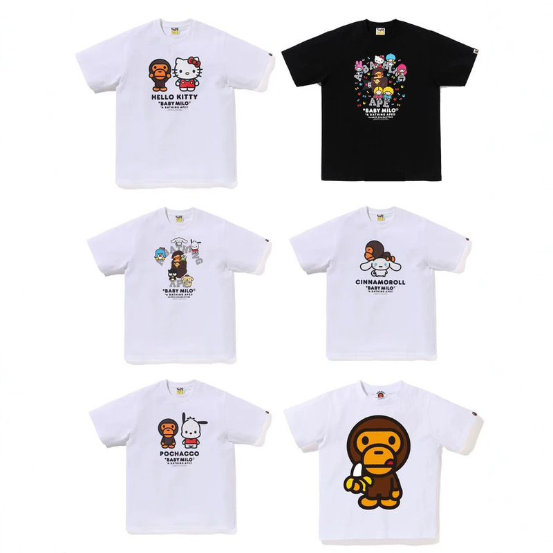 Japanese Trendy Brand Bape Short-Sleeve T-Shirt Summer Heavyweight 240g Pure Cotton Ape Head Camouflage Monkey Shark Cross-Border Wholesale