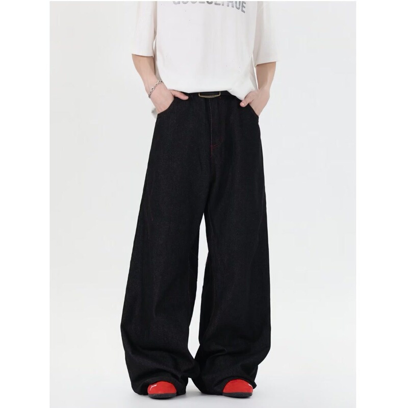 American Retro Cleanfit Wide-Leg Jeans for Men, Trendy Brand New Loose Drape Straight Casual Floor-Length Pants