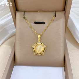 【钛钢】缕空猫眼星星性轻奢气质华丽满钻项链女百搭锁骨链钛钢链