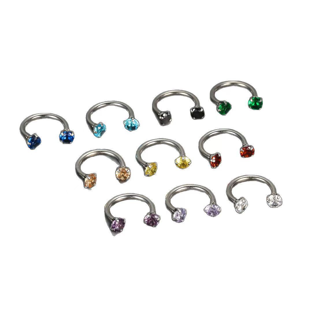 Cross-Border European And American C-Shaped Horseshoe Rod Zircon Ring Earrings Nose Stud Stainless Steel Piercing_voghion.com