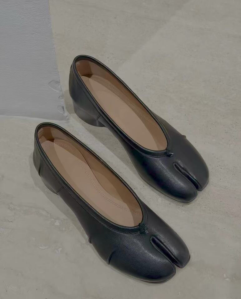 Giày Mary Jane mũi tách ngón gót vuông 3–6 cm da bò hai lớp — màu đen chi tiết 12