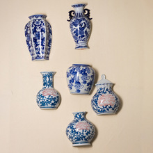 青花瓷壁挂陶瓷器花瓶仿古青花瓷插花器走廊客厅家居饰品墙壁挂瓶