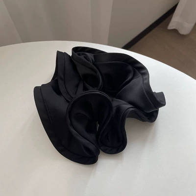 Heavy! French High-grade Sense Large Intestinal Hair Ring ins Large Wood Fringe Bud Satin Elegant Hair Ring Elegant Hair Rope (Saç üçün rezinlər) - black