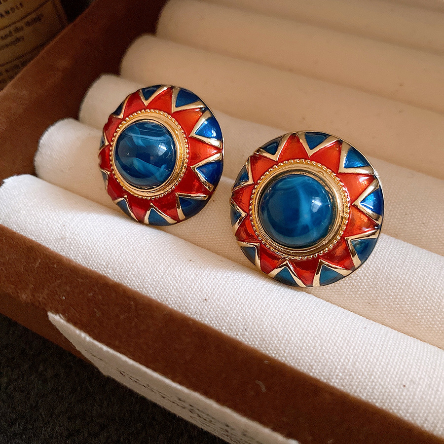 Flores azules vintage medievales pendientes de goteo de aceite ligero lujo alta sensación de joyería Yiwu fábrica al por mayor image 9
