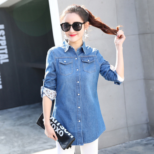 Cross-border factory wholesale denim shirt for women, new long-sleeved denim shirt, versatile denim top, designer-inspired jacket.