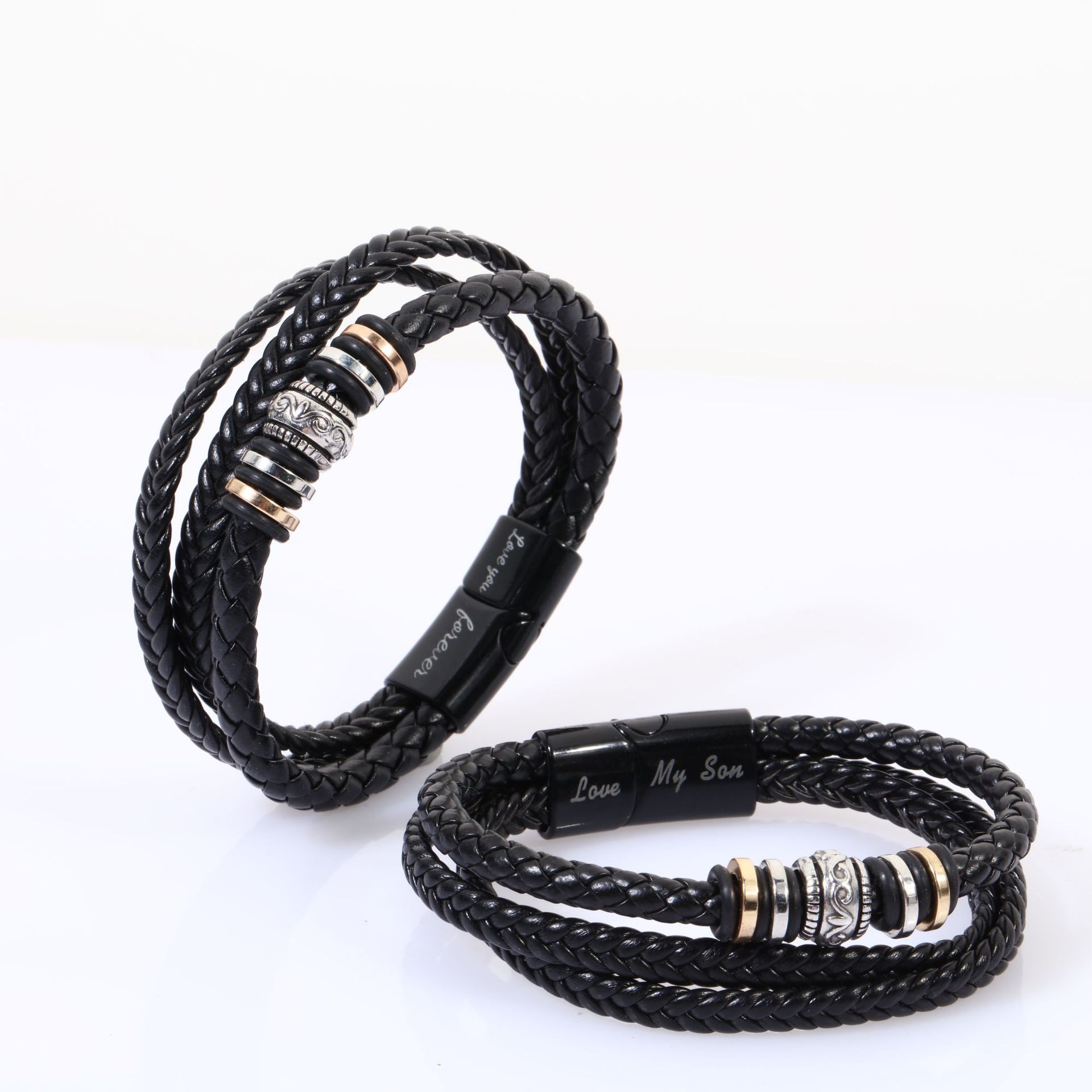 Cross-Bordr Hot Sal Ethnic Styl Stainlss Stl Mn's Multi-Layr Wovn Lathr Cord Magnetverschluss Armband_voghion.com