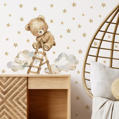 外貿雲朵小熊晚安兒童臥室玄關宿舍家居裝飾牆貼貼紙自粘批發跨境