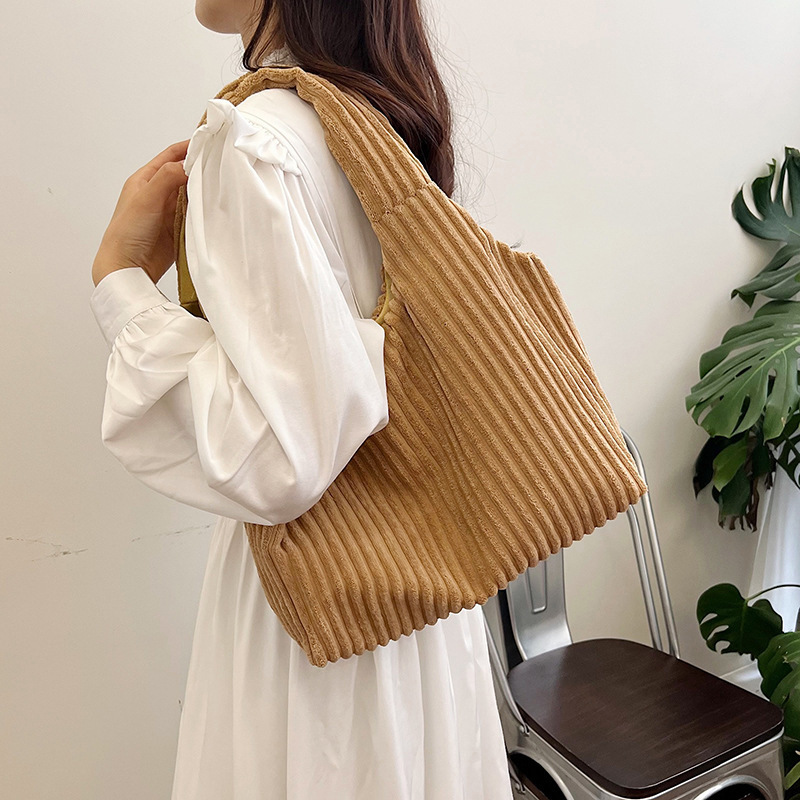 2025 New Bag Women's Simple Casual Vertical Stripe Casual Striped Fleece Large Capacity New Corduroy Bags Medium 2025 New Bag Women's Simple Casual Vertical Stripe Casual Striped Fleece Large Capacity New Corduroy Bags Medium