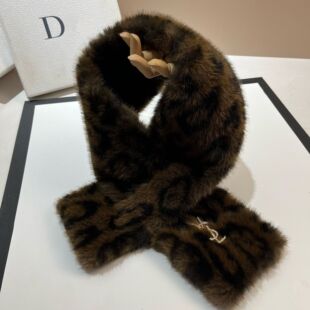 Winter Paris VSL Fashion Leopard Print Fur Integrated Scarf Korean Style Hyun Ya Style Warm Imitation Mink Plush Scarf