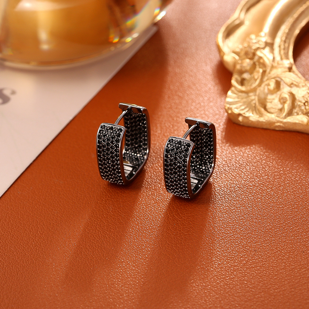 High-end Colorful Zirconia Diamond Stud Earrings Geometric Style_voghion.com