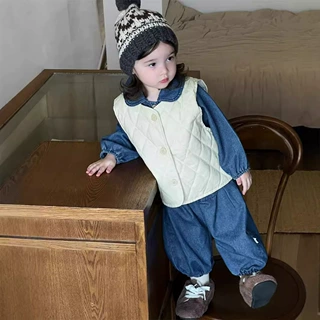 儿童秋季套装韩版童装宝宝衣服女童秋季马甲牛仔连体衣套装秋装