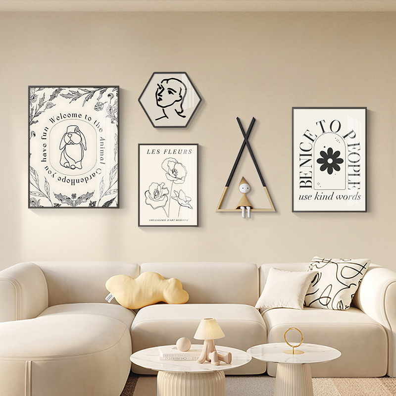 French Retro Living Room Decorative Painting, Niche Art Mural, Nordic Style Sofa Background Wall Hanging Painting, Light Luxury