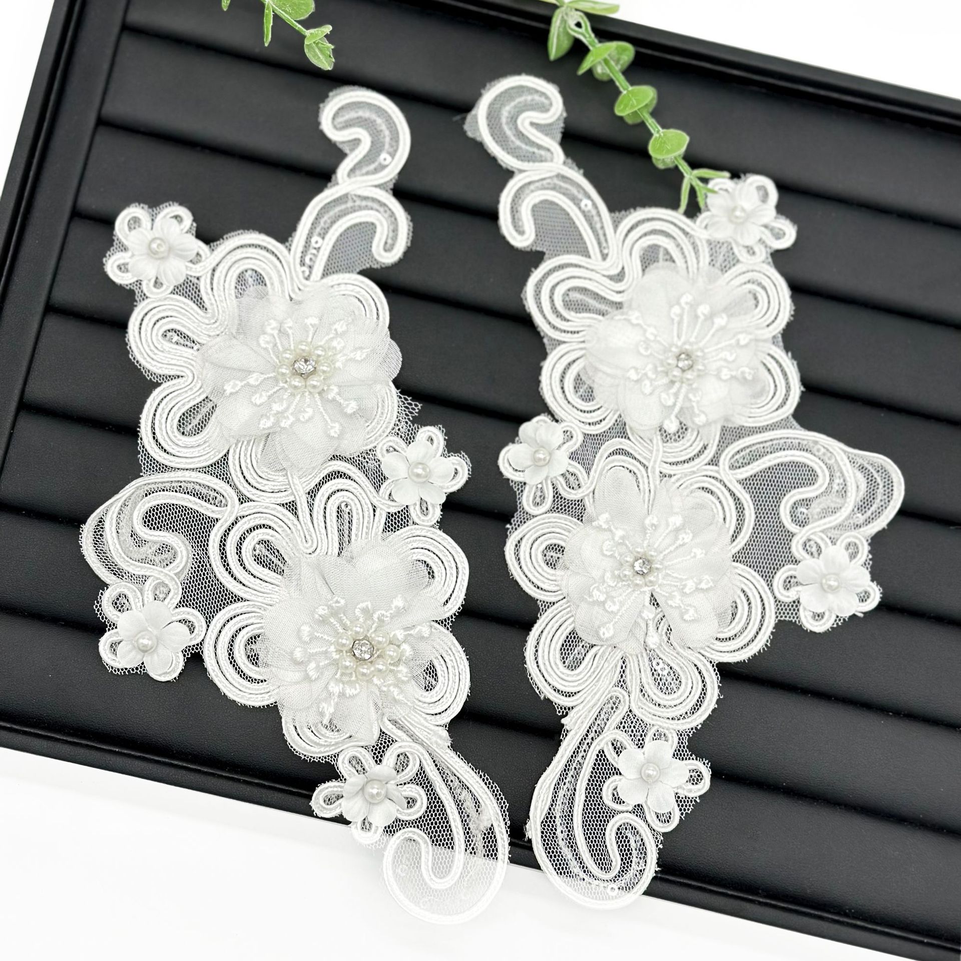 Hecho a mano cuentas de clavos estereoscópicos flores encaje hueso de automóvil para flores vestidos de boda vestidos de novia tocado de cabeza velos accesorios de ropa de baile image 3