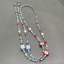 新款格子苹果手机挂绳diy链条串珠时尚ccd相机百搭挂饰包包装饰