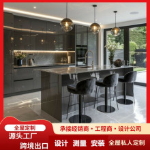 定制石英石台面厨房厨柜现代简约开放式整体高光亮面高颜橱柜