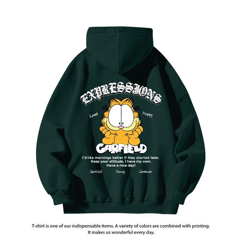American-style trendy cartoon Garfield print hooded sweatshirt, couple's casual autumn and winter ins jacket for men American-style trendy cartoon Garfield print hooded sweatshirt, couple's casual autumn and winter ins jacket for men