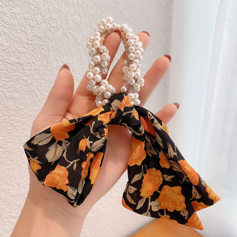 De las mujeres de estilo coreano arco floral cuerda del pelo de la vendimia cinta de perlas banda de pelo Mori headwear lazo del pelo banda de goma de las mujeres
