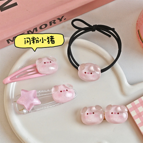 Transparent Pig Hair Clip Cartoon Cute BB Clip Ins Pink Girl Couple Hand Strap Dual-Purpose Cartoon Headwear Hair Accessories