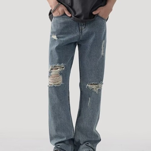 Men's Loose Straight Leg Fall American Wash Retro Cool Streetwear Design Sensibility Jeans