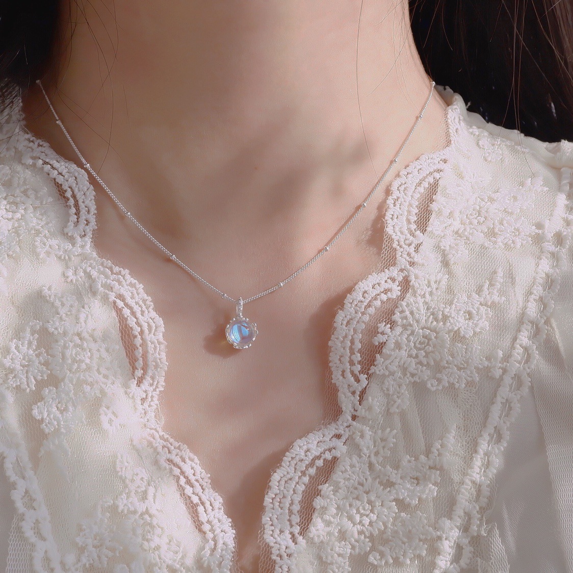 Pendant Necklace Classification 1 Pair Quantity 925 Sterling Silver Natural Stone Zircon Inlay Oval Pendant Necklace