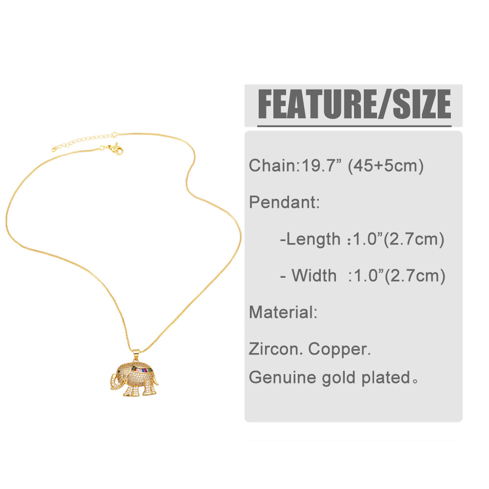 Retro Animal Elephant Copper Necklace Inlay Zircon Copper Necklaces
