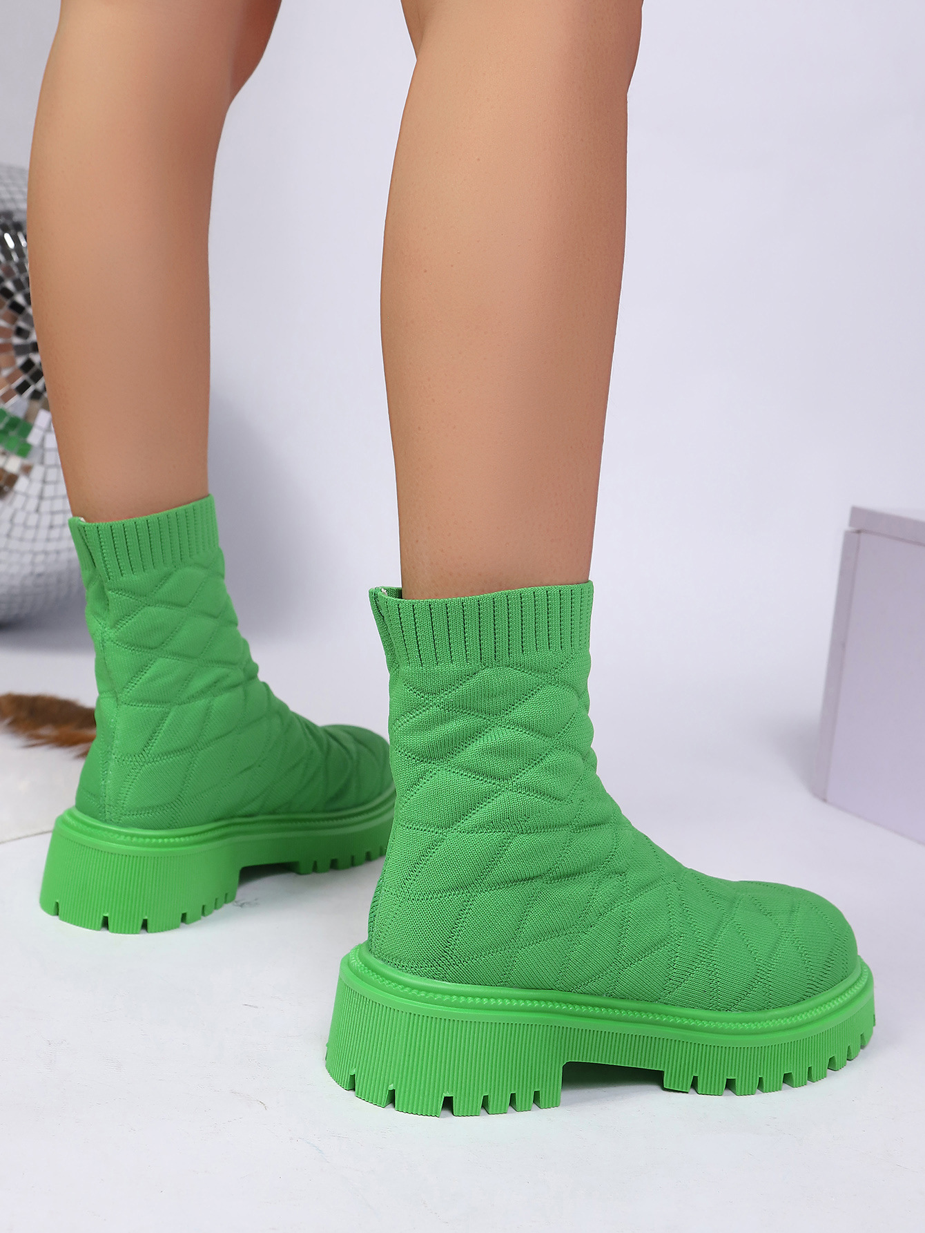 Quilted Mesh Sock Ankle Boots — detail view 13