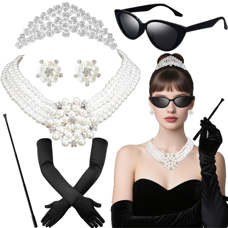 1920S Pearl Necklace Earrings Party Cosplay Jewelry Set Party Set H300