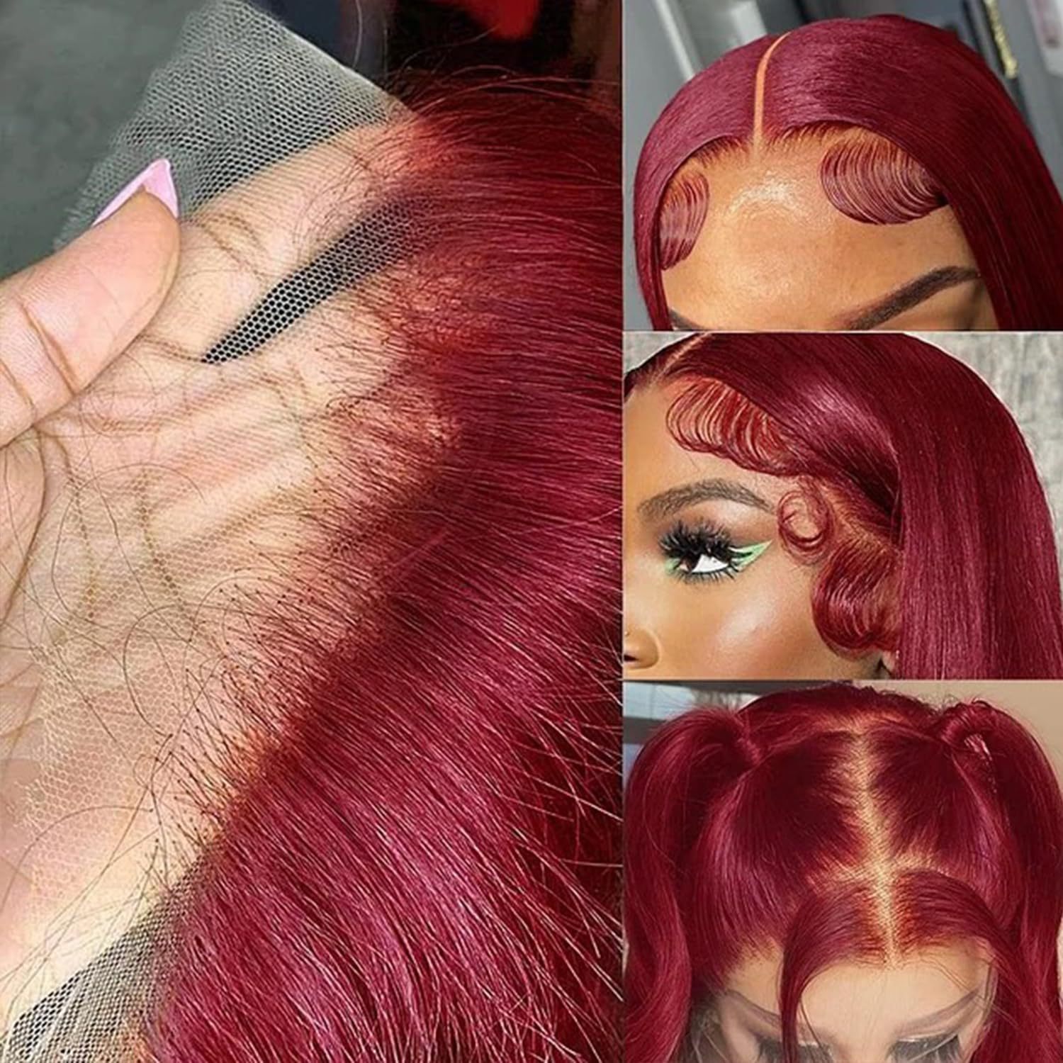 Nuevos productos transfronterizos europeos y estadounidenses venta caliente vino rojo cabello largo 13 * 4 encaje fibra química cubierta de cabeza fábrica en stock
