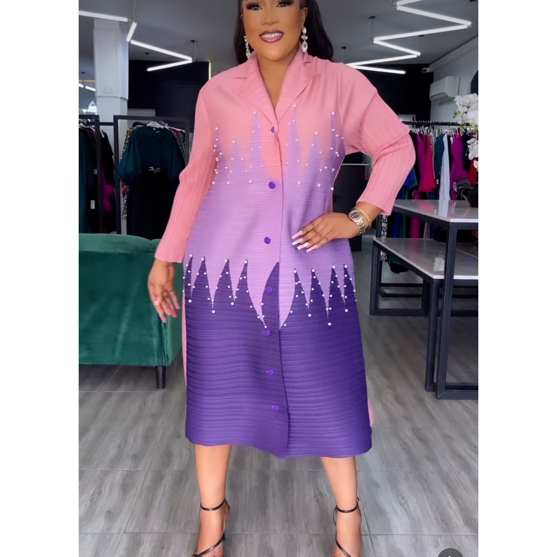 Vêtements pour femmes robe nouvelle robe plissée tempérament féminin contraste de couleur jupe perlée plissée ample_voghion.com