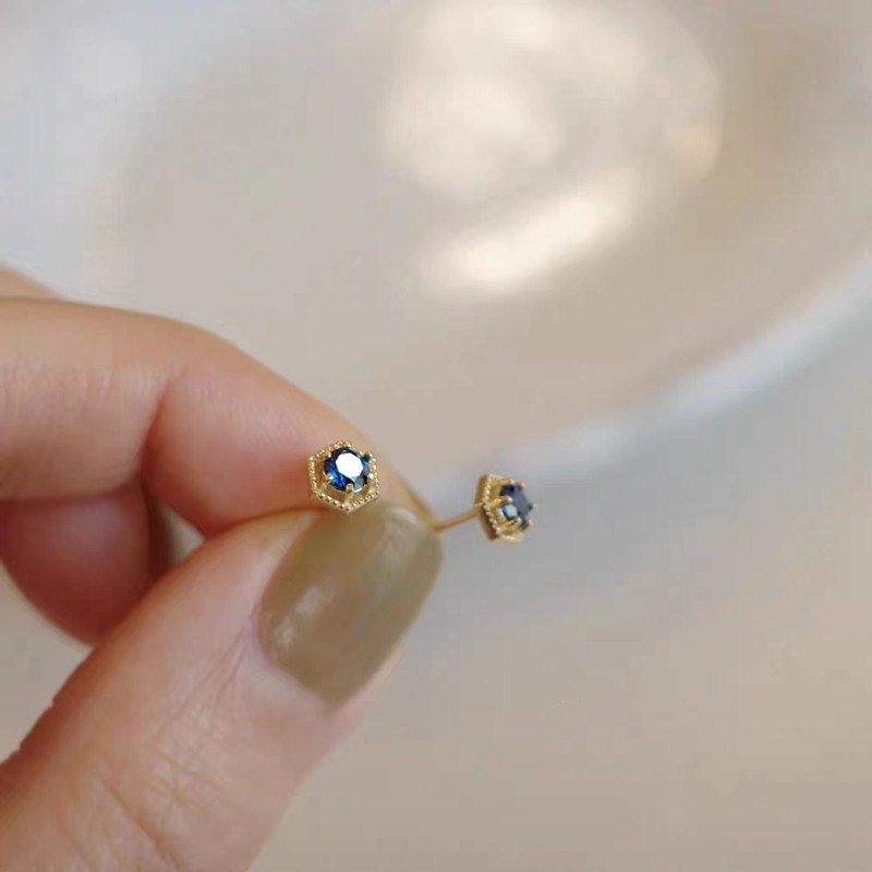 1 Pair Basic Geometric Inlay Sterling Silver Gem 14K Gold Plated Ear Studs display picture 2