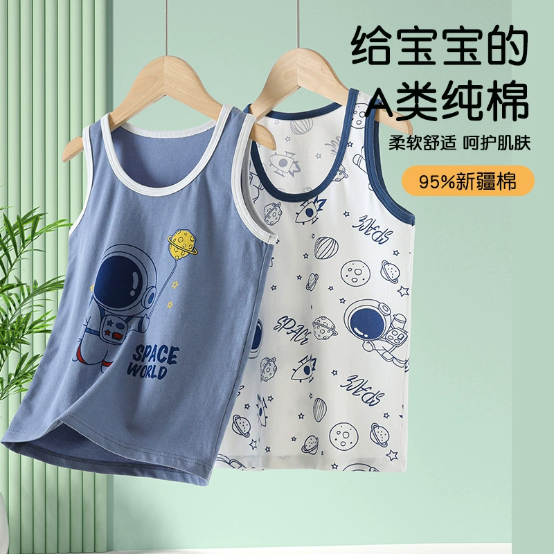 Летний новый детский жилет лайкра хлопок для мальчиков и девочек мультфильм принт простой безрукавный топ нижний жилет