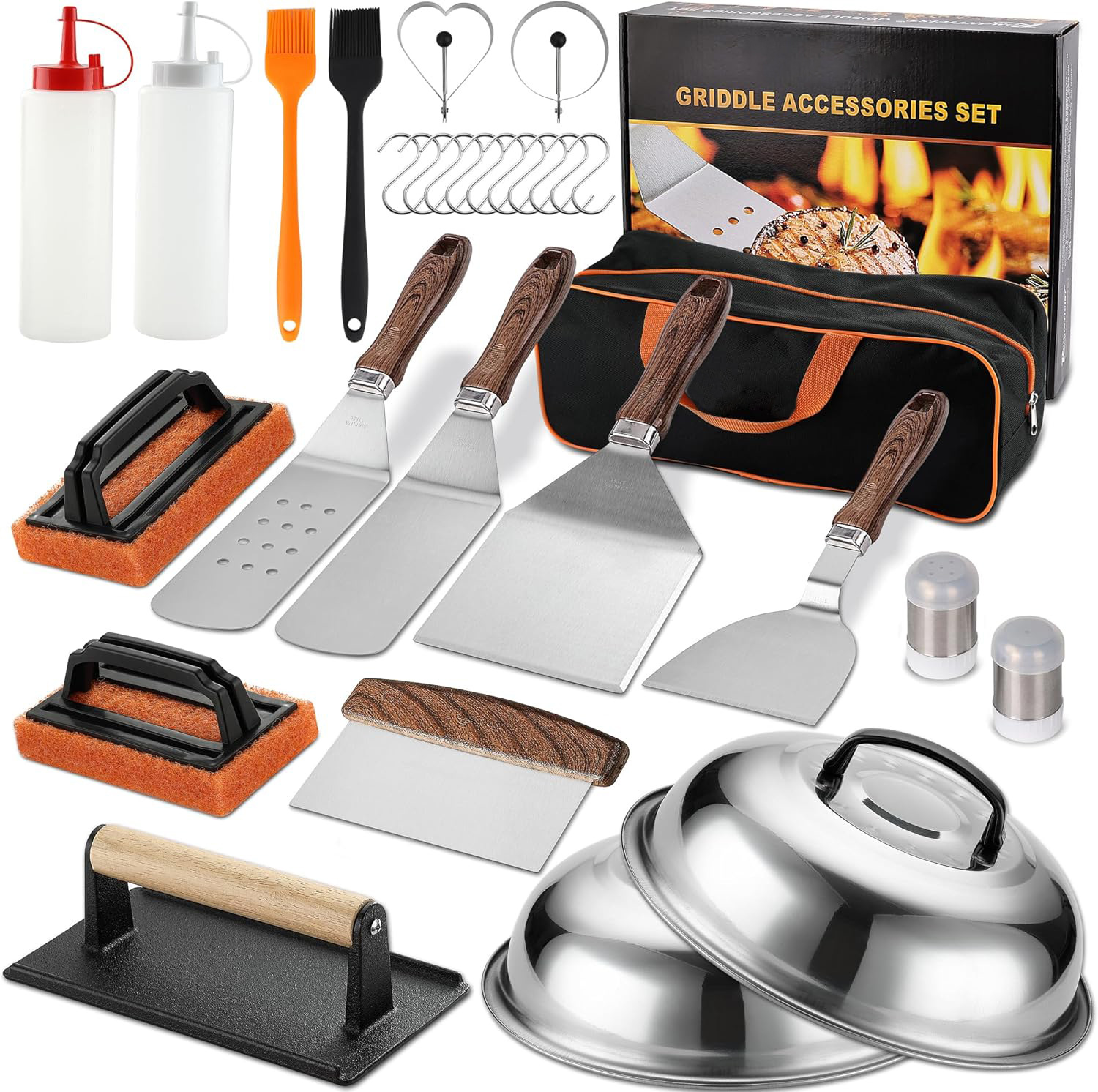 Amazon Cross-border Hot Sale Acero inoxidable Set de madera cubierta mango de barbacoa al aire libre herramientas de barbacoa